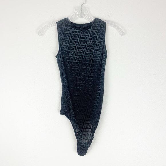 Skims Bodysuit Womens Small Velvet Burnout Logo Sleeveless Sheer Stretch S - Picture 1 of 6